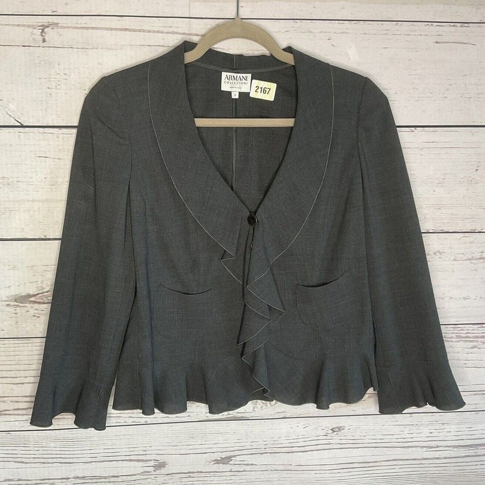 VTG Armani Collezioni Incredible Details Ruffle Blazer Jacket Women 6 Italy